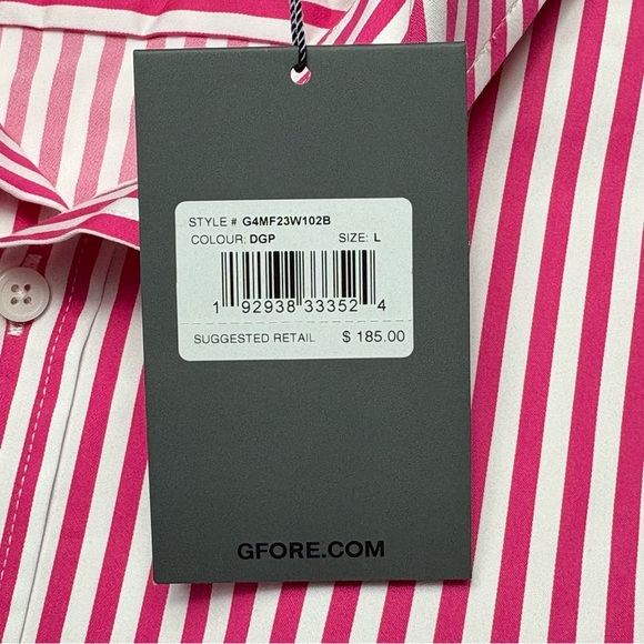 G/Fore Long Sleeve Button Down Dress Shirt Mens L Pink White Striped MSRP $185 - Picture 9 of 9